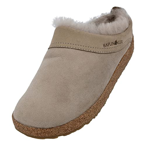 HAFLINGER Lammfellclog Snowbird Filzpantoffel Hausschuh Beige (Sahara 50), Gr 38 von HAFLINGER