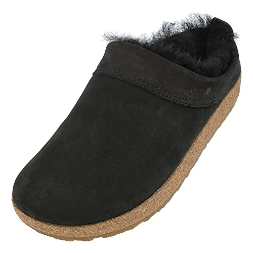 HAFLINGER Lammfellclog Snowbird Filzpantoffel Hausschuh (Schwarz 3), Gr 39 von HAFLINGER