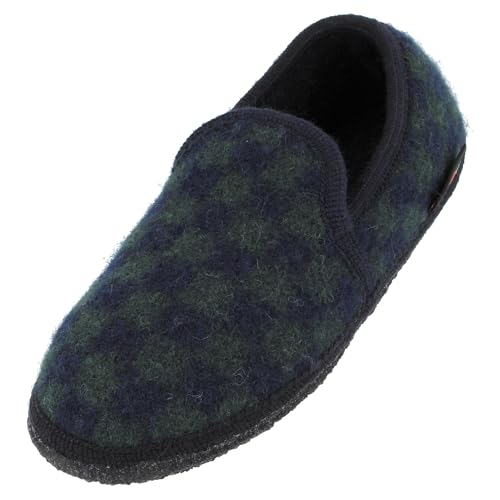 HAFLINGER Loafer Chess Pantoffel Slipper aus Wolle Hausschuh unisex Blau Weiß (Ocean 76), Gr. 40 von HAFLINGER