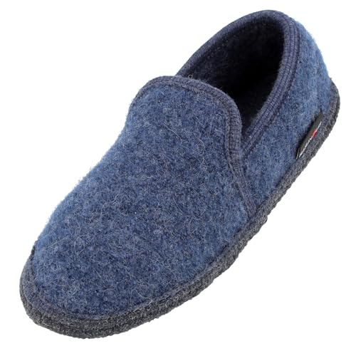 HAFLINGER Loafer Pantoffel Slipper aus Wolle Hausschuh unisex Blau (Jeans 72), Gr. 44 von HAFLINGER