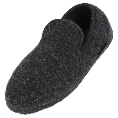 HAFLINGER Loafer Pantoffel Slipper aus Wolle Hausschuh unisex Dunkelgrau (Graphit 77), Gr. 41 von HAFLINGER