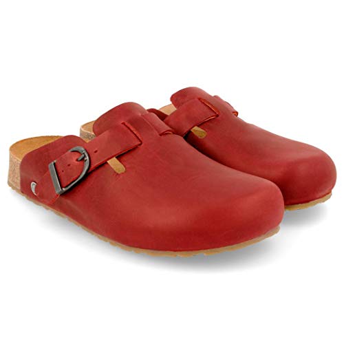 HAFLINGER Lorenzo Eleganter Clog aus Leder mit Gummisohle und Kork Latex Fußbett Unisex Madrasrot (775), Gr. 39 von HAFLINGER