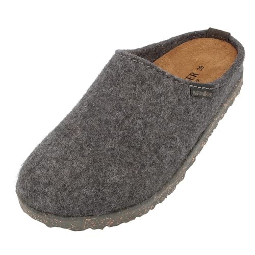 HAFLINGER Manhattan Filzpantoffeln im schlichten Design mit Ledersohle unisex (Anthrazit 4), Gr. 36 von HAFLINGER