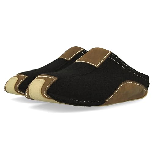 HAFLINGER Pocahontas Pantoffel Hausschuh mit TR-Gummisohle Wechselfussbett unisex (Schwarz 03), Gr. 45 von HAFLINGER