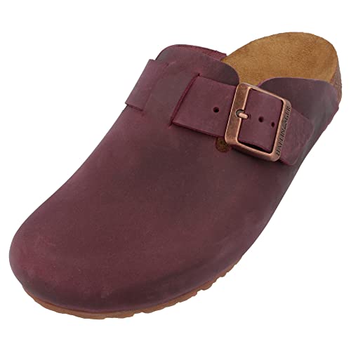 HAFLINGER Porto Eleganter Clog aus Leder mit Gummisohle und Kork Latex Fußbett Hausschuh Unisex Bordeaux (703), Gr. 40 von HAFLINGER