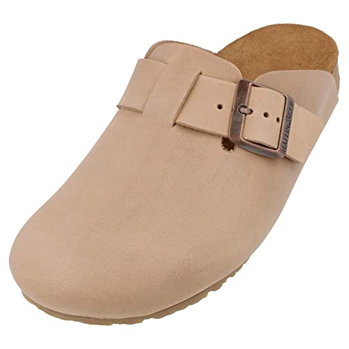 HAFLINGER Porto Eleganter Clog aus Leder mit Gummisohle und Kork Latex Fußbett Hausschuh Unisex Taupe (738), Gr. 40 von HAFLINGER