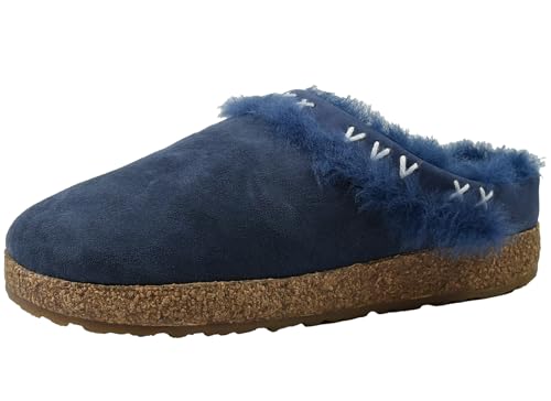 HAFLINGER Schuhe Damen Hausschuhe Pantoffeln Lammfell Clog Shetland 731003, Größe:42 EU, Farbe:Blau von HAFLINGER