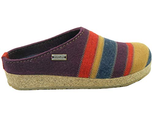 HAFLINGER Schuhe Damen Hausschuhe Pantoffeln Wolle Grizzly Stripes 711049, Größe:41 EU, Farbe:Violett von HAFLINGER