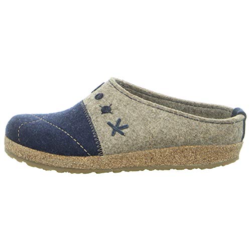 HAFLINGER Schuhe Damen Hausschuhe Pantoffeln Wolle Grizzly Tristan 731040, Größe:42 EU, Farbe:Blau von HAFLINGER