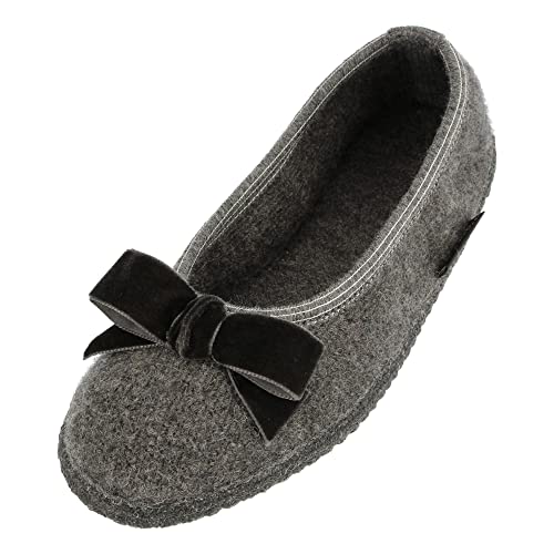 HAFLINGER Slipper Fiocco Filzpantoffel Hausschuh Ballerina Anthrazit, Gr. 39 von HAFLINGER