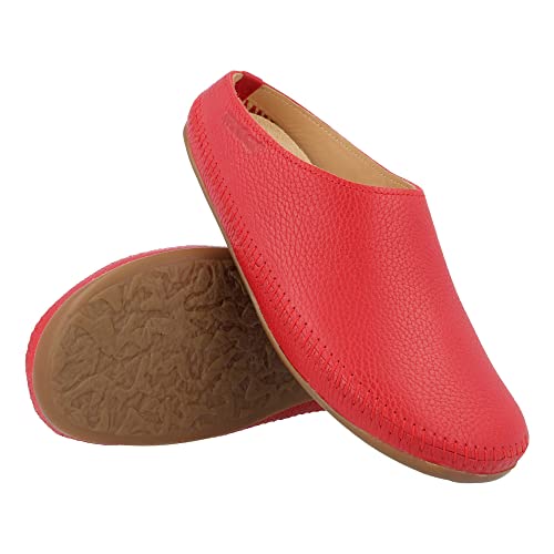 HAFLINGER Softino Lederpantoffeln Hausschuhe Ballerina im schlichten Design Rot (Paprika 342), Gr. 36 von HAFLINGER
