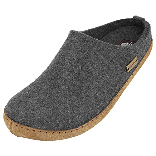 HAFLINGER Emils Toffel Filzpantoffel Hausschuh mit Ledersohle Unisex (Anthrazit 4) Gr 37 von HAFLINGER