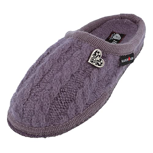 HAFLINGER Walktoffel Herzerl Wolle Filzpantoffel Hausschuh Aubergine, Gr. 37 von HAFLINGER