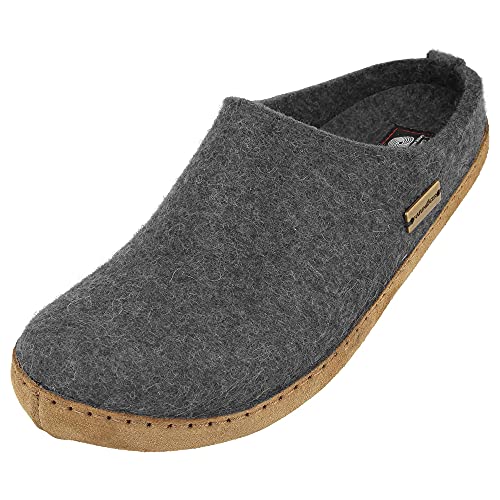 HAFLINGER Emils Toffel Filzpantoffel Hausschuh mit Ledersohle Unisex (Anthrazit 4) Gr 41 von HAFLINGER