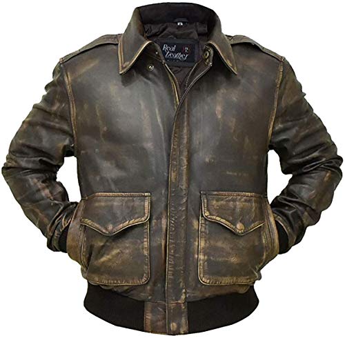 A2 Fliegerjacke Flieger Tiger WWII Flieger Flieger Bomberjacke Herren Echtleder Flieger Pilot Bomberjacke Vintage Bomber Lederjacke Gr. S, A-2 Fliegerjacke Fliegerjacke von HAFSAH