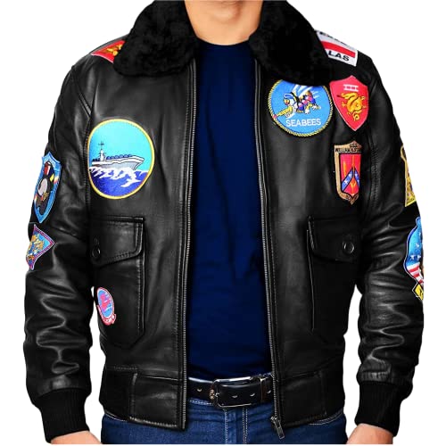 Top Gun-Jacke für Herren, echtes Leder, Fliegerjacke, Fliegerjacke, 2. Weltkrieg Gr. XL, Schwarz von HAFSAH