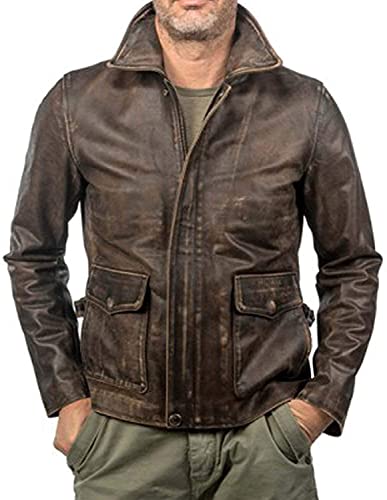 Vintage Braun Indiana Jones Lederjacke Raiders of The Lost Ark Indiana Jones Leder Distressed-Jacke Harrison Ford American Bomber Ledermantel Gr. L, braun von HAFSAH