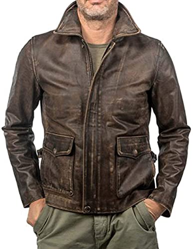 Vintage Brown Indiana Jones Lederjacke Raiders of The Lost Ark Indiana Jones Lederjacke Used-Look Harrison Ford American Bomber Ledermantel, braun, XL von Hafsah
