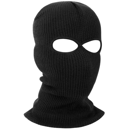 HAGOT 1PCS Balaclava, 2-Loch Sturmmaske, Gestrickte Sturmhaube, Skimütze für Motorrad und Fahrrad, Multifunktionsmaske, Schwarz von HAGOT