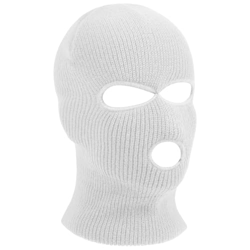 HAGOT 1PCS Balaclava, 3-Loch Sturmmaske, Gestrickte Sturmhaube, Skimütze für Motorrad und Fahrrad, Multifunktionsmaske, Weiß von HAGOT