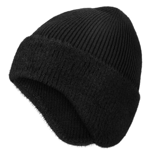 HAGOT 1PCS Beanie Mütze, Unisex Wintermütze Strickmütze, Herren Winter Warme Strickmütze, Dickem Warmem Futter, Schwarz von HAGOT