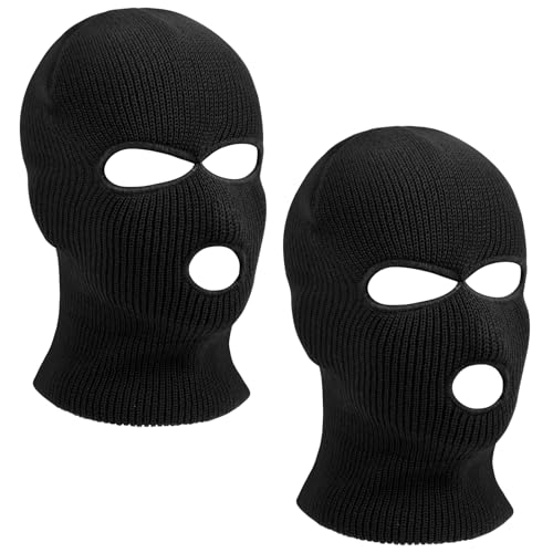 HAGOT 2PCS Balaclava, 3-Loch Sturmmaske, Gestrickte Sturmhaube, Skimütze für Motorrad und Fahrrad, Multifunktionsmaske, Schwarz von HAGOT