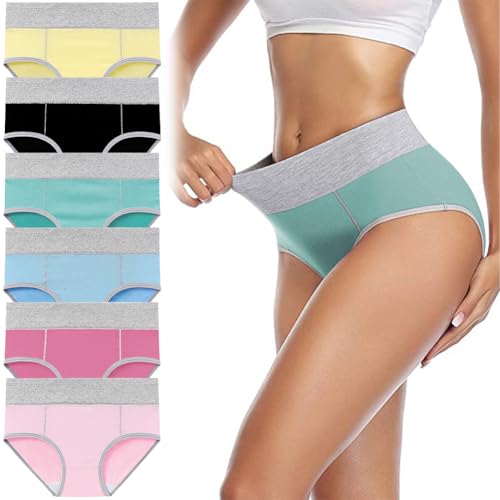 HAGOT 6PCS Unterhosen Damen Baumwolle Unterwäsche, Frauen Taillenslip Hohe Taille Slip, XL von HAGOT