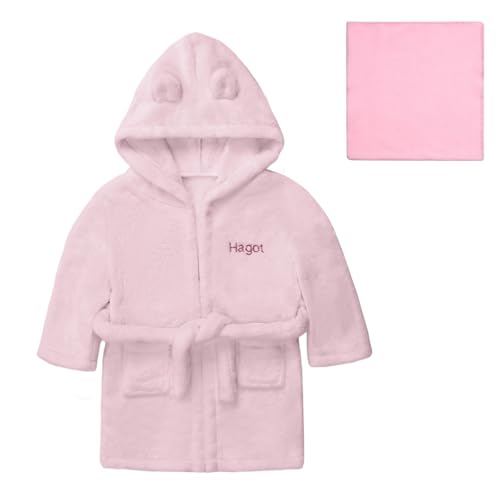 HAGOT Baby Jungen & Mädchen Unisex Bademantel, Weiches Plüsch Flanell Fleece mit Kapuze Bademantel, 63 * 46 CM (6-12 Months) von HAGOT