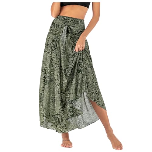 HAGOT Lang Gedruckter Rock, Damen Chiffon Bohemien Maxirock, Riemen Kleid Urlaub, Sommerrock Strandkleider von HAGOT