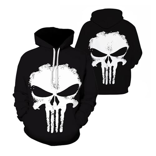 HAGTBFRC Herren Sweat Hood Kapuzenpullover Pun.ish-er, Pullover mit Kapuze Kordelzug Kängurutasche,Kordelzug Hoody mit Tasche, cold(Black,XL) von HAGTBFRC