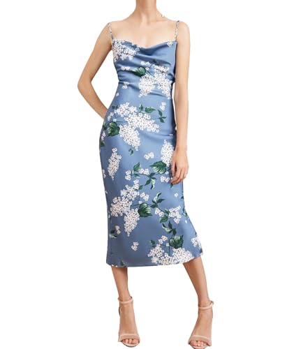 HAHAEMMA Damen Freizeitkleidung ärmellose Spaghettiträger Satin Kleid Cocktail Strand Abendparty Cowl Neck Dot Leopard Midi Kleider(BE,S) von HAHAEMMA