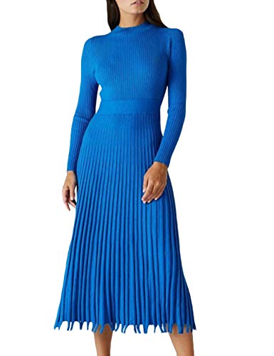 Damen Strickkleid Lang Winter Langarm Elegant Vintage A-Linie Falten Rockabilly Cocktailkleid für Festlich Abend Party von HAHAEMMA