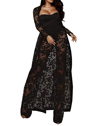 Damen Suit Set Hose und top sexy 3 Piece Outfits for Women Plain Crop Top Wide Leg Long Pants Long Sleeve Cardigan Sweater Casual(BL,XL) von HAHAEMMA