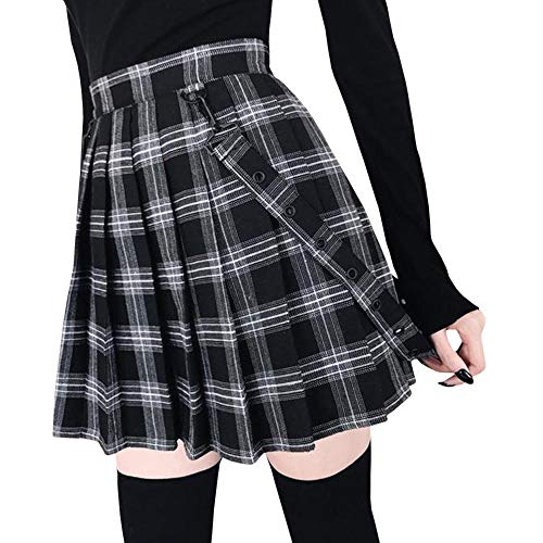 Emma Damen Herbst Winter Elegant Kariert Faltenrock Tartan Bedruckt Contrast Hohe Bund StBLtch Shorts Mini ausgestellt Skater Doppelt Spitzen Rock Sexy(BL,3XL) von HAHAEMMA