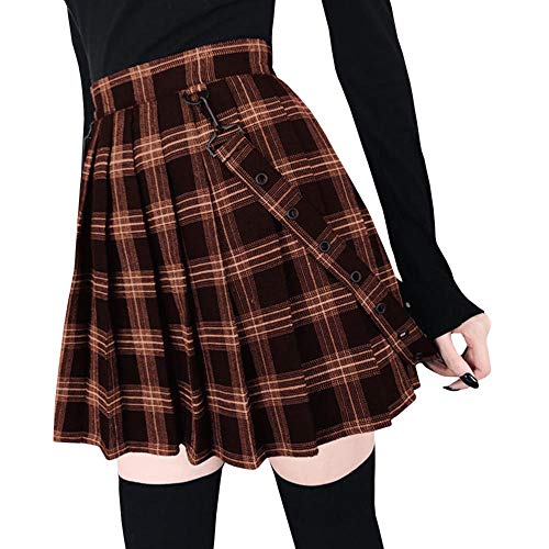 Emma Damen Herbst Winter Elegant Kariert Faltenrock Tartan Bedruckt Contrast Hohe Bund StBRtch Shorts Mini ausgestellt Skater Doppelt Spitzen Rock Sexy(BR,5XL) von HAHAEMMA