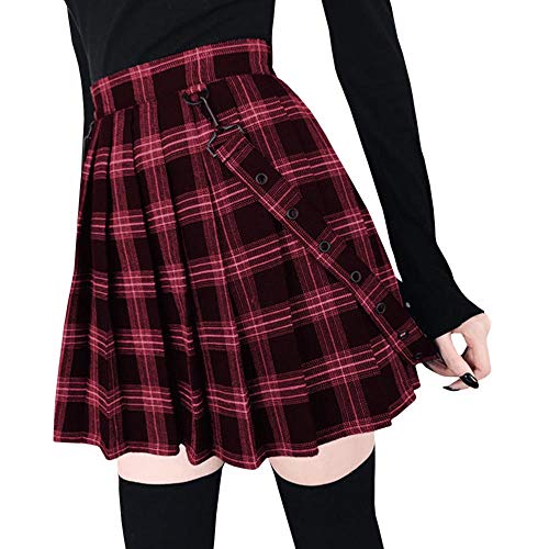 Emma Damen Herbst Winter Elegant Kariert Faltenrock Tartan Bedruckt Contrast Hohe Bund StWRtch Shorts Mini ausgestellt Skater Doppelt Spitzen Rock Sexy(WR,3XL) von HAHAEMMA