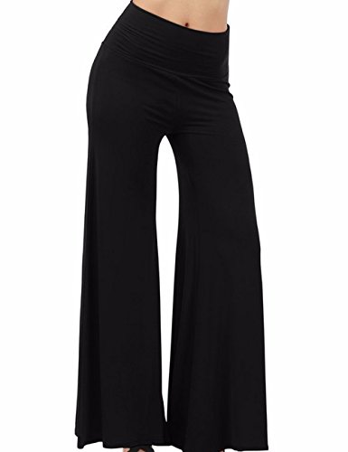 Emma Damen Klassisch einfarbrig hohe Taille Weite Palazzo Lounge Hose(BL,S) von HAHAEMMA