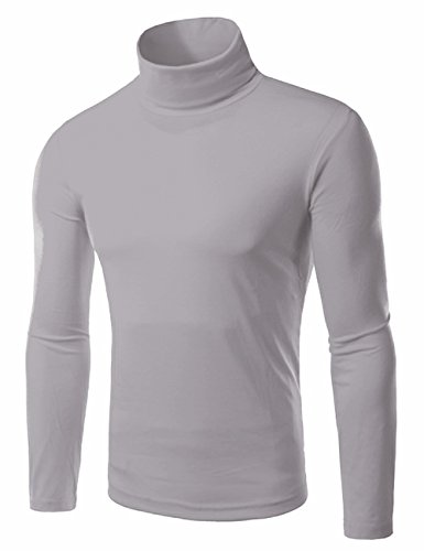 Emma Mann Turtle Polo Neck Rollkragen Langarm Baumwolle Bottom T-Shirt Jumper Tops Schlank Plain Winter Elastisch Tops Oberteiler Pullover(GY1,2XL) von HAHAEMMA