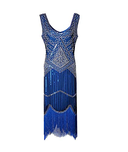 HAHAEMMA 1920s Kleid Damen Pfau Muster Flapper Charleston Kleid Gatsby Pailletten Quasten Saum Cocktail Flapper Abschlussball Kleid（BE,3XL） von HAHAEMMA