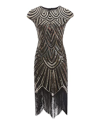 HAHAEMMA 1920s Kleid Damen Pfau Muster Flapper Charleston Kleid Gatsby Pailletten Quasten Saum Cocktail Flapper Abschlussball Kleid（BL2,3XL） von HAHAEMMA