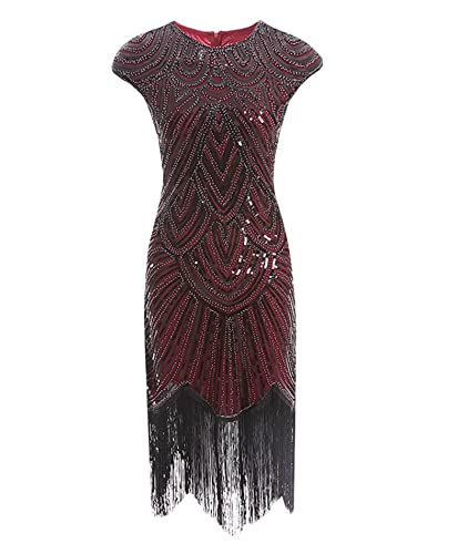 HAHAEMMA 1920s Kleid Damen Pfau Muster Flapper Charleston Kleid Gatsby Pailletten Quasten Saum Cocktail Flapper Abschlussball Kleid（WR,2XL） von HAHAEMMA