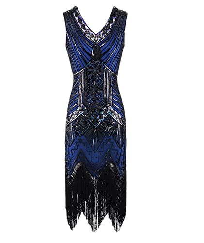 HAHAEMMA 1920s Vintage Kleid Damen Flapper Charleston Kleid Gatsby Pailletten Quasten Saum Cocktail Flapper Abschlussballkleid Abendkleid Cocktail Party Kostüm Kleid（BE1,3XL） von HAHAEMMA