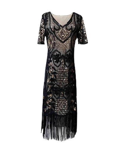 HAHAEMMA 1920s Vintage Kleid Damen Flapper Charleston Kleid Gatsby Pailletten Quasten Saum Cocktail Flapper Abschlussballkleid Abendkleid Cocktail Party Kostüm Kleid（BL2,2XL） von HAHAEMMA