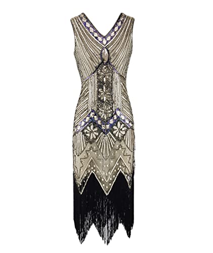 HAHAEMMA 1920s Vintage Kleid Damen Flapper Charleston Kleid Gatsby Pailletten Quasten Saum Cocktail Flapper Abschlussballkleid Abendkleid Cocktail Party Kostüm Kleid（GO2,4XL） von HAHAEMMA