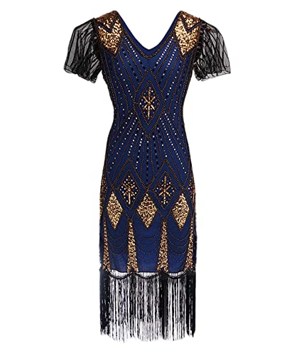 HAHAEMMA Damen 1920s Kleid Elegant Flapper Charleston Kleid Gatsby Pailletten Quasten Saum Cocktail Flapper Abschlussball Kleid（BE,3XL） von HAHAEMMA