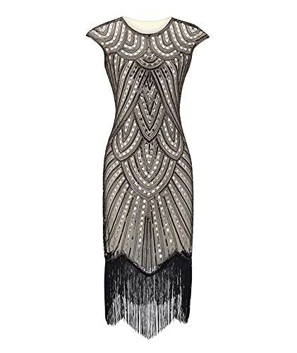 HAHAEMMA Damen 1920s Vintage Kleid Flapper Charleston Kleid Gatsby Pailletten Quasten Saum Cocktail Flapper Abschlussballkleid Abendkleid Cocktail Party Kostüm Kleid(23176 GO,M) von HAHAEMMA