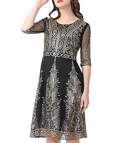 HAHAEMMA Damen 1920s Vintage Kleid Flapper Charleston Kleid Pfau Gatsby Pailletten Cocktail Flapper Abschlussballkleid Abendkleid Cocktail Weihnachten Party Kostüm Kleid von HAHAEMMA