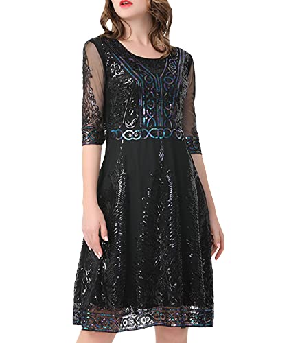 HAHAEMMA Damen 1920s Vintage Kleid Flapper Charleston Kleid Pfau Gatsby Pailletten Cocktail Flapper Abschlussballkleid Abendkleid Cocktail Weihnachten Party Kostüm Kleid von HAHAEMMA