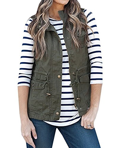 HAHAEMMA Damen Casual Weste Slim Fit Stehkragen Reißverschluss Girdle Button Klassisch Cardigan Ärmellos Jacke Loose Plus Cargo Top Outwear(AG,2XL) von HAHAEMMA