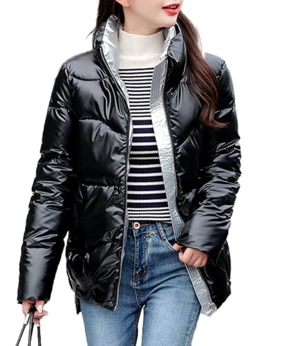 HAHAEMMA Damen Daunenjacke Glänzend Winterjacke Wintermantel Ultraleicht Einfarbig Wasserdicht Leicht Übergangsjacke Daunenmantel Daunenjacke Zip Up Herbst Winter von HAHAEMMA
